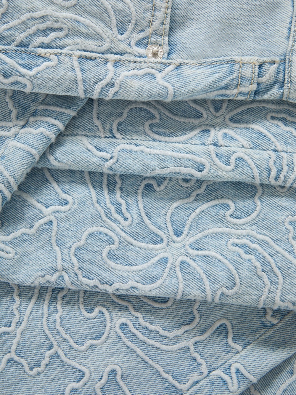 Taylor Embroidered Wide-Leg Jeans | Light Wash | Floral High-Rise Denim